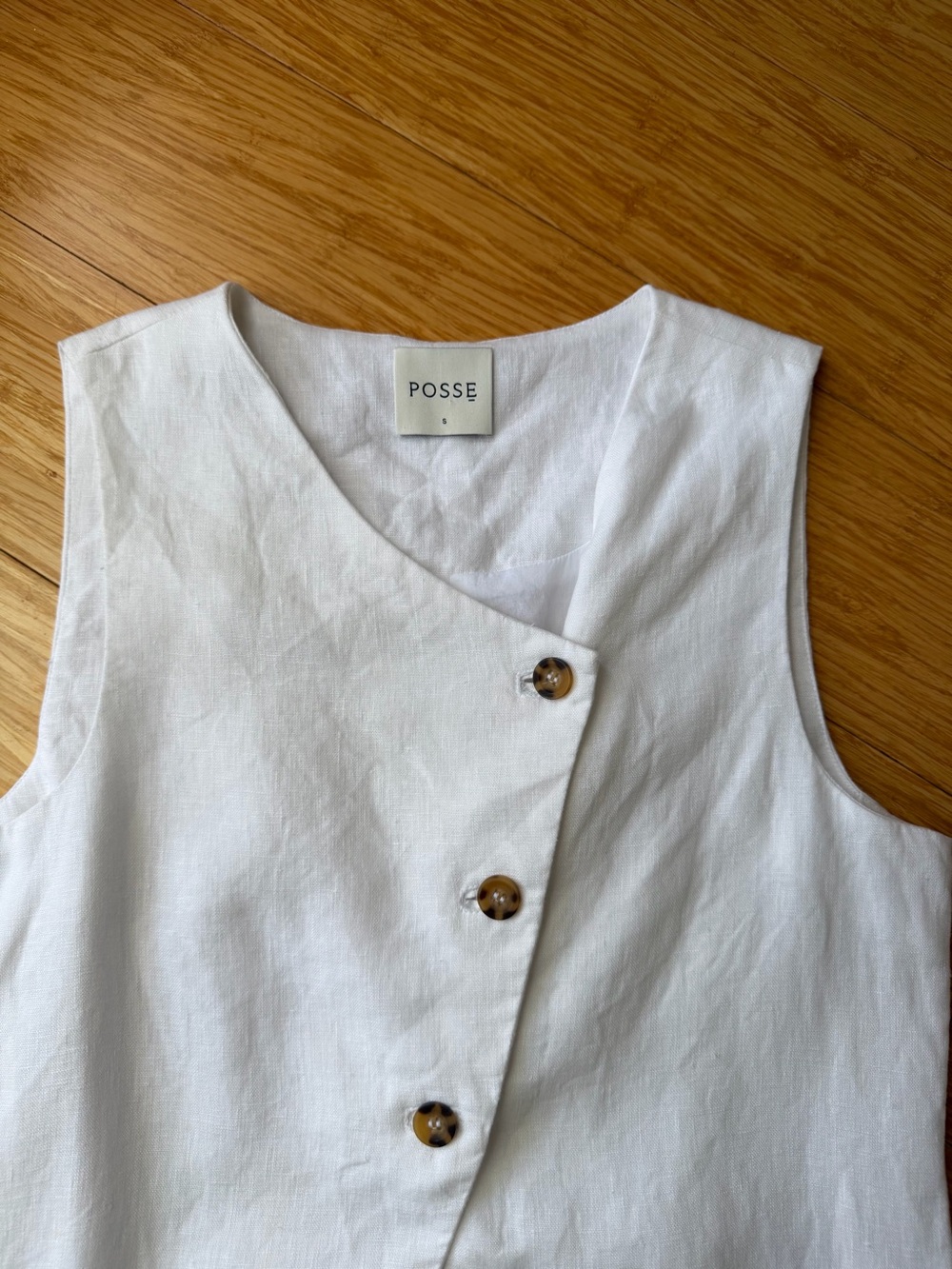 POSSE Gigi Gilet White Linen Asymmetric Long Vest Size Small - Picture 3 of 10